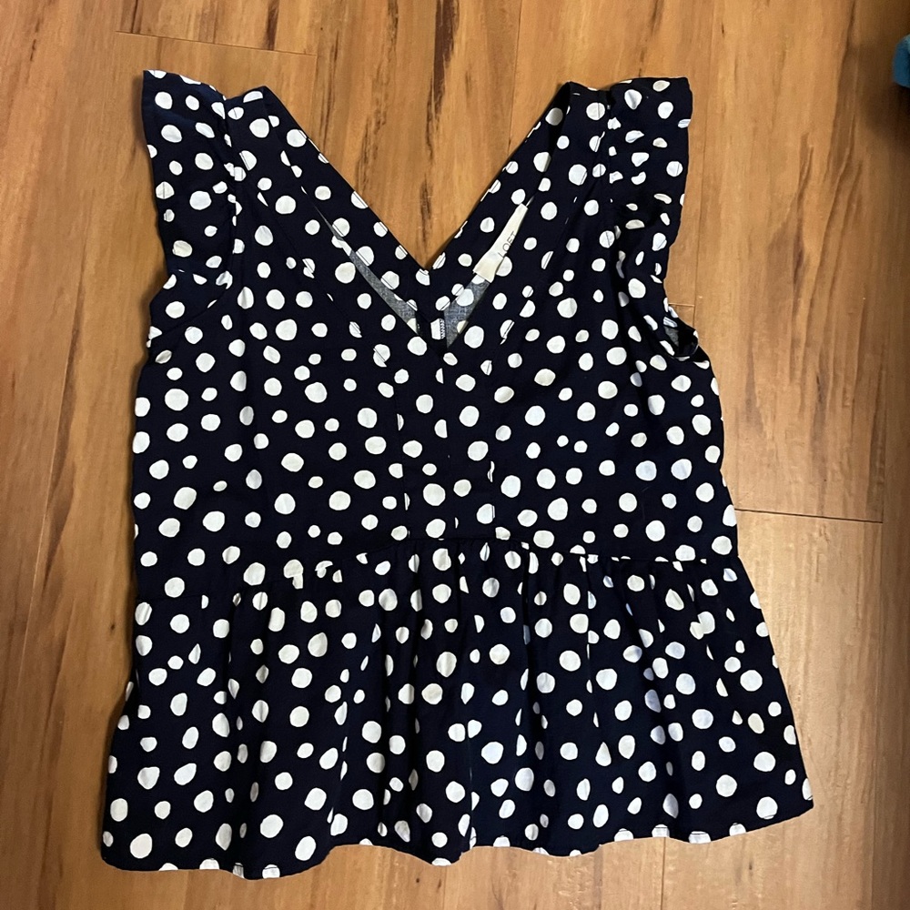 Loft XS polka dot shirt white and blue